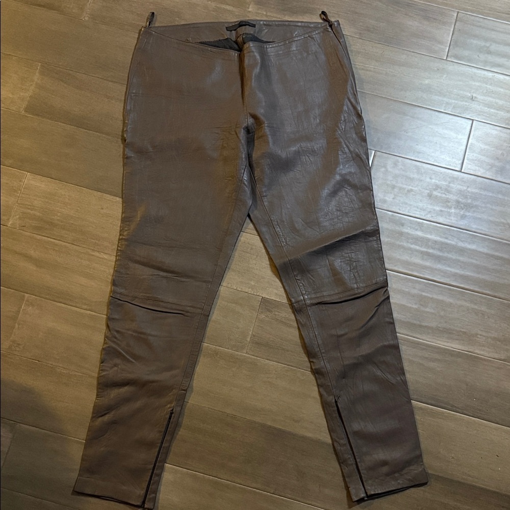 Set Mocha Brown Leather Straight Leg Pants SZ 10